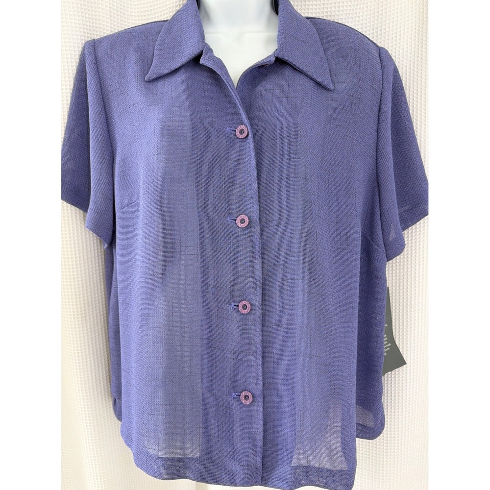 Amanda Smith Woman Periwinkle Blue Mesh Short Sleeve Button Down Blouse 16W
